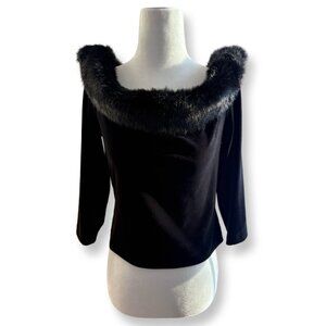 Vintage Patra Off The Shoulder Faux Fur Trim Stretch Velvet Top Size 10